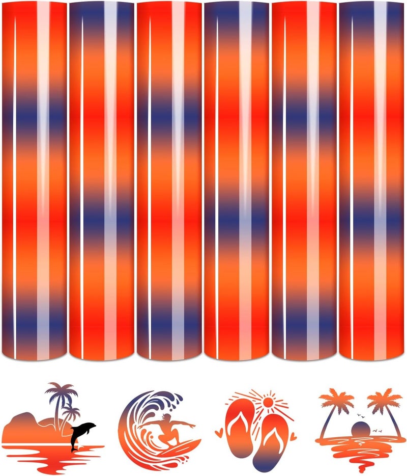 Tintnut Gradient HTV Vinyl - 6sheets 12 x 10 Inches Red Blue Ombre HTV Iron on Vinyl Gradient Heat Transfer Vinyl for T-Shirts DIY Rainbow Patterned HTV Vinyl Compatible with Sillhoutte Cameo/Cricut - Image 1